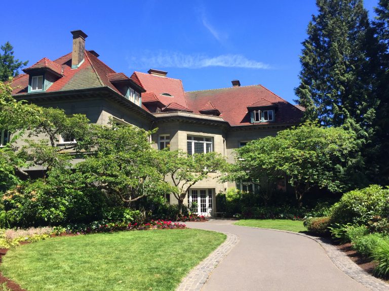 Pittock Mansion front entrance walk-way