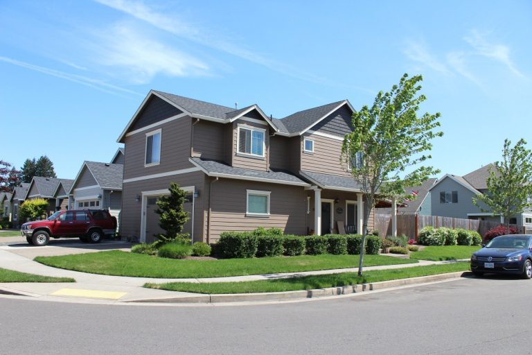 Two story house on a corner lot